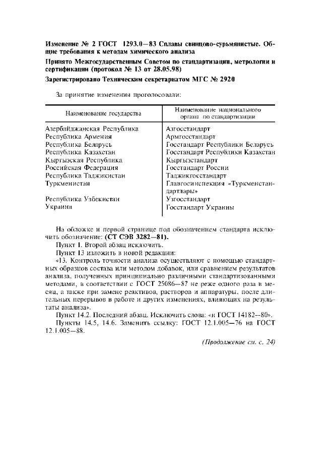 Изменение №2 к ГОСТ 1293.0-83