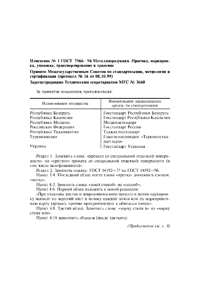 Изменение №1 к ГОСТ 7566-94