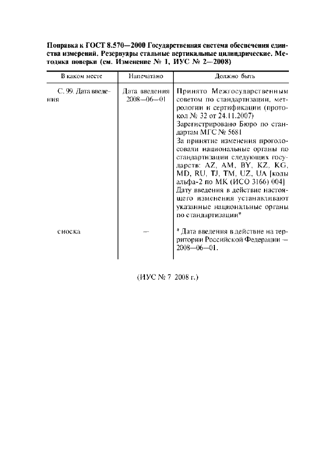Изменение к ГОСТ 8.570-2000. Поправка к изменению