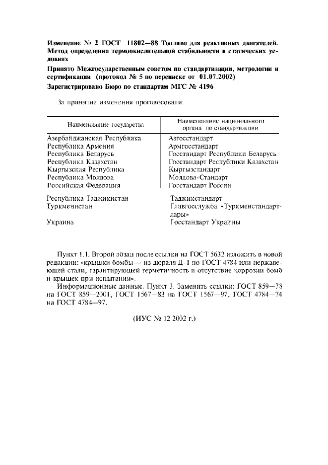 Изменение №2 к ГОСТ 11802-88